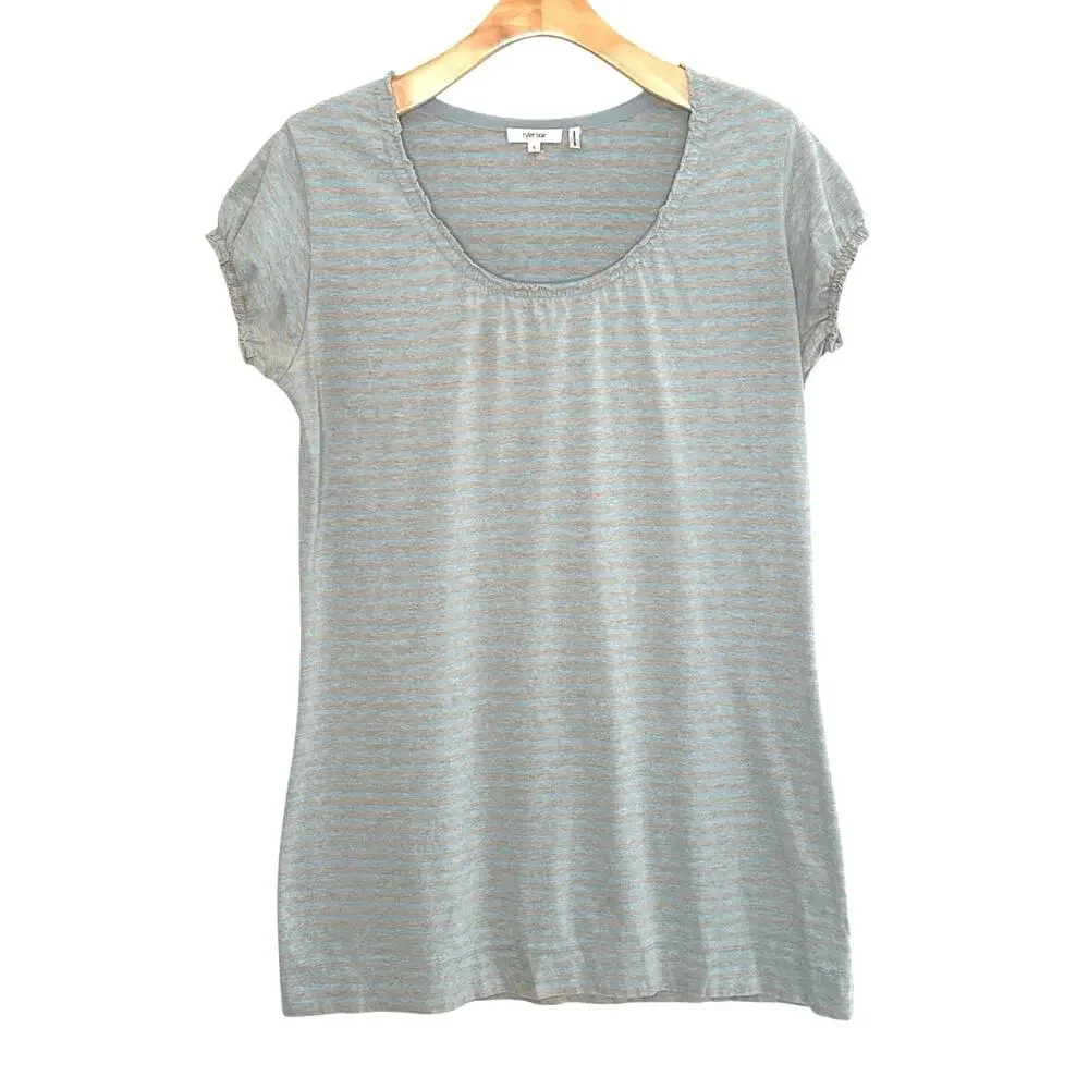 Tyler Boe jersey knit stripe blue gray dress cotton size large